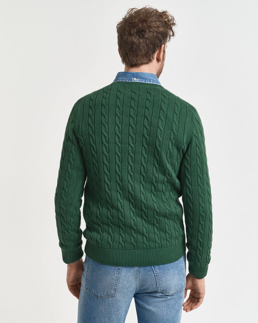Baumwoll-Zopfstrickpullover mit Rundhalsausschnitt