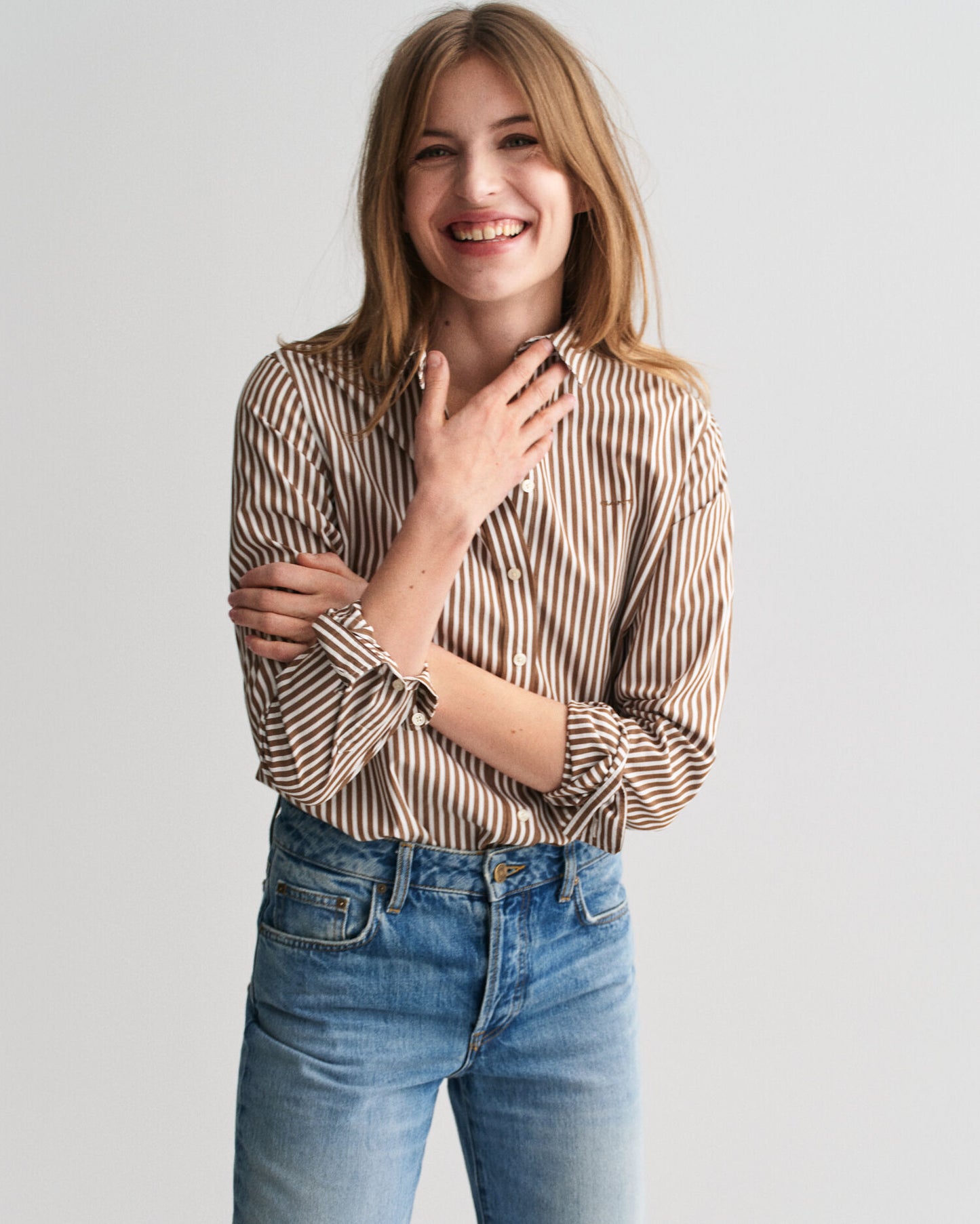 Chemise classique en popeline à rayures coupe droite