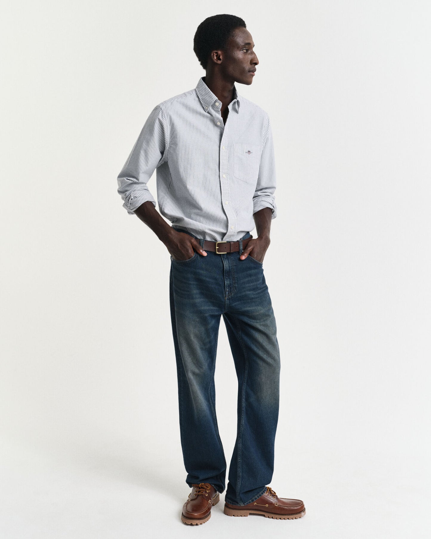 Chemise Oxford classique à rayures banquier coupe droite