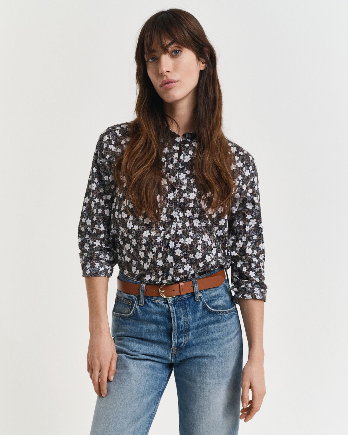Chemise en voile de coton à imprimé fleuri coupe droite