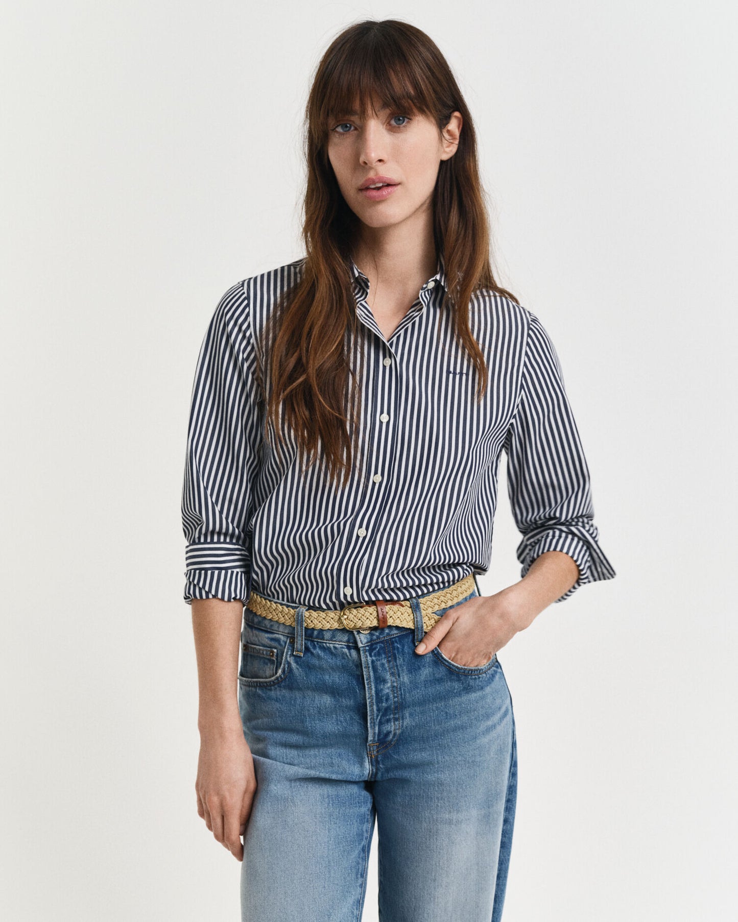Chemise classique en popeline à rayures coupe droite