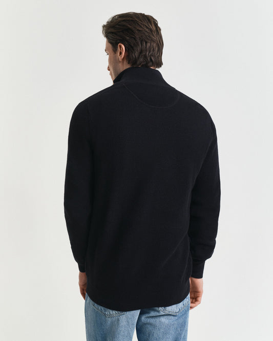 Baumwoll-Pikee-Pullover mit halbem Reißverschluss