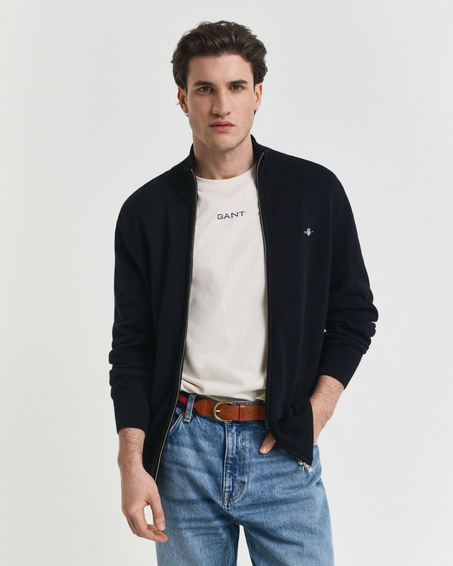 Legerer Baumwoll-Cardigan mit Reißverschluss