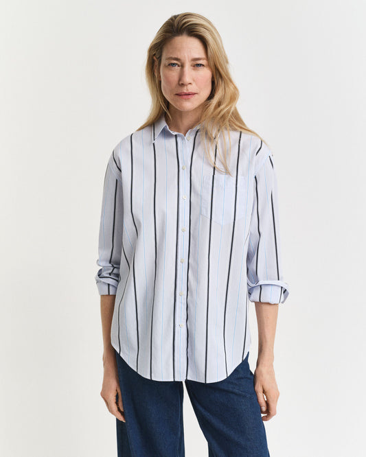Relaxed Fit Klassisches Gestreiftes Popelinehemd