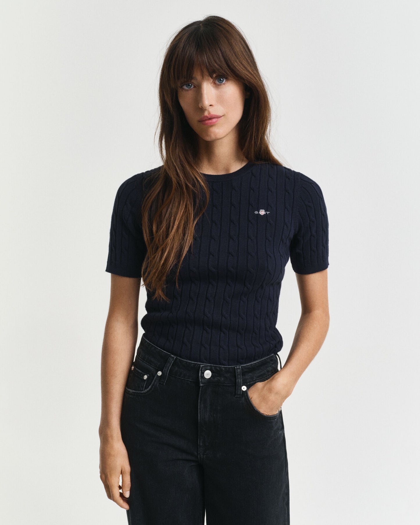 Pull en coton extensible à maille torsadée