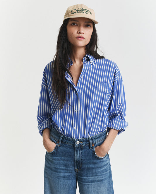 Oversized Hemdbluse aus gestreiftem Popeline