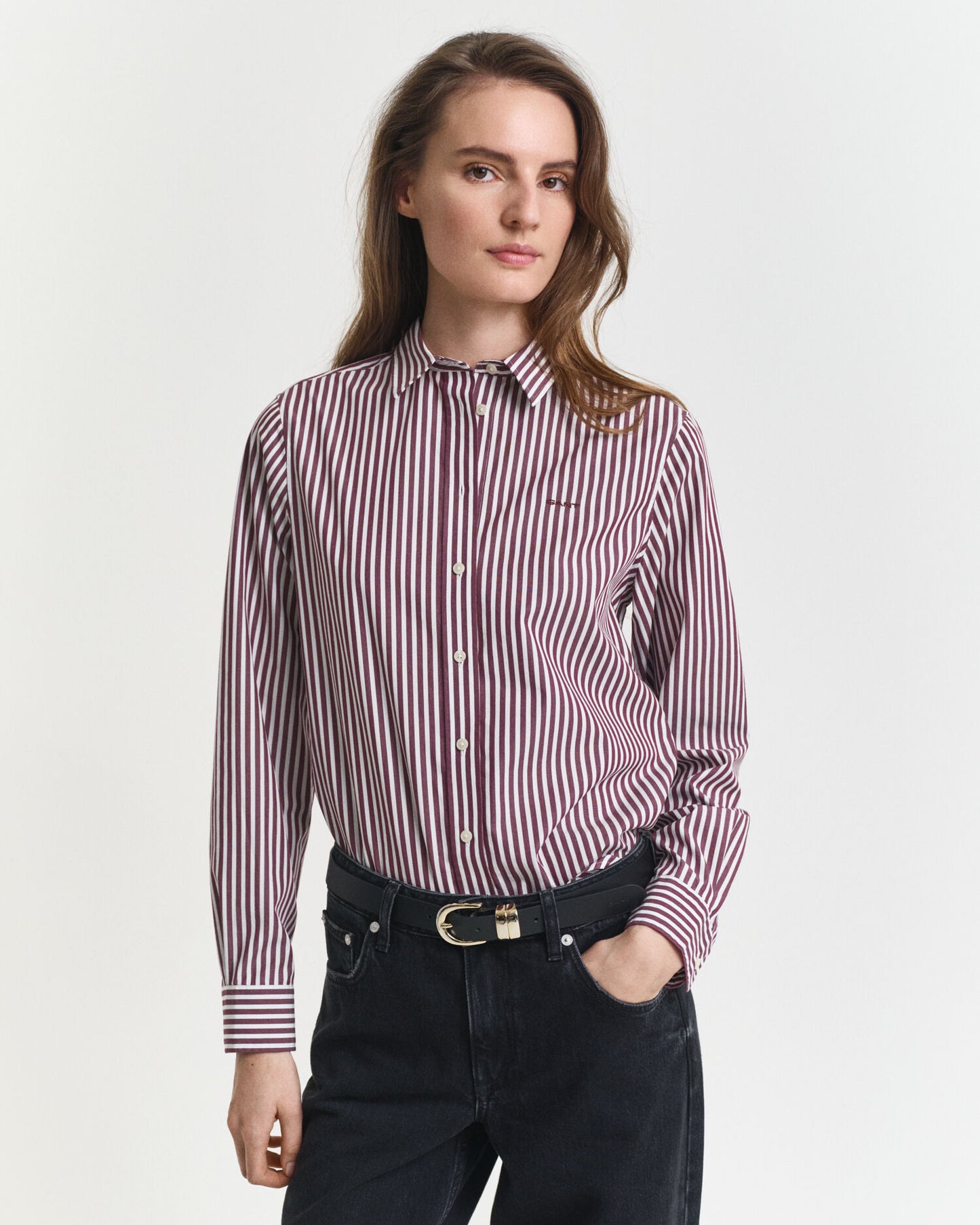 Chemise classique en popeline à rayures coupe droite