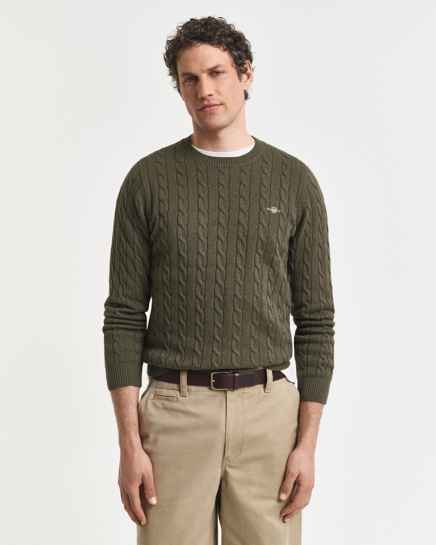 Pull ras du cou en maille torsadée de coton
