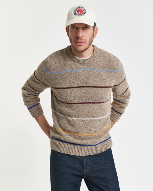 Gestreifter Pullover mit Rundhalsausschnitt aus Wollmischung und Noppen