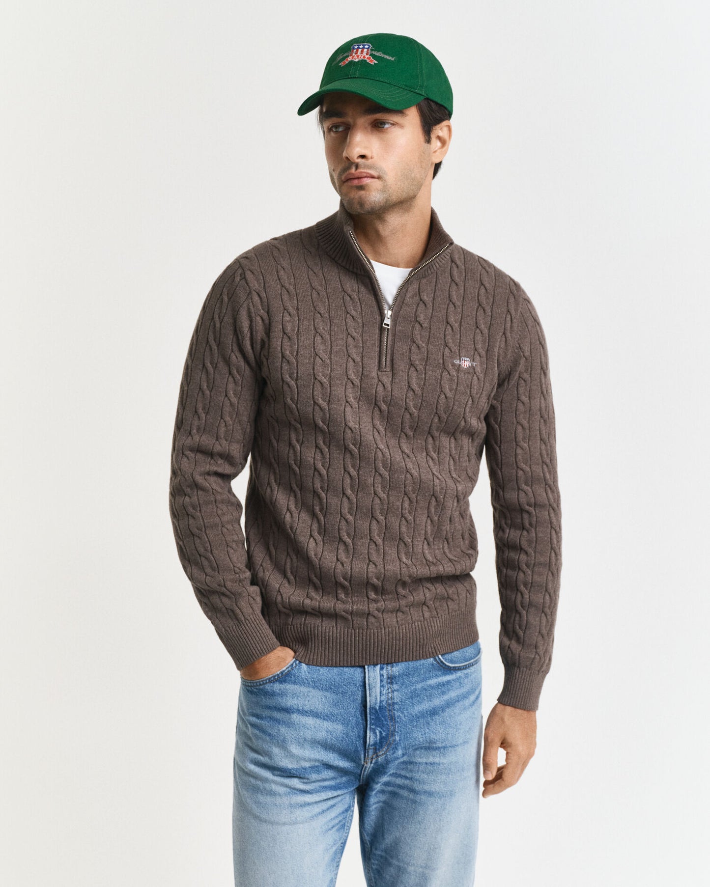 Pull demi-zippé en coton torsadé