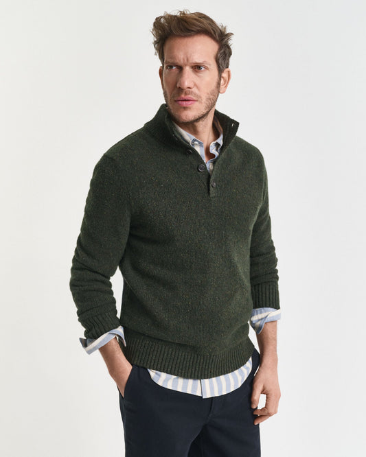 Pullover mit halbem Knopfverschluss, Wollmischung und Noppen