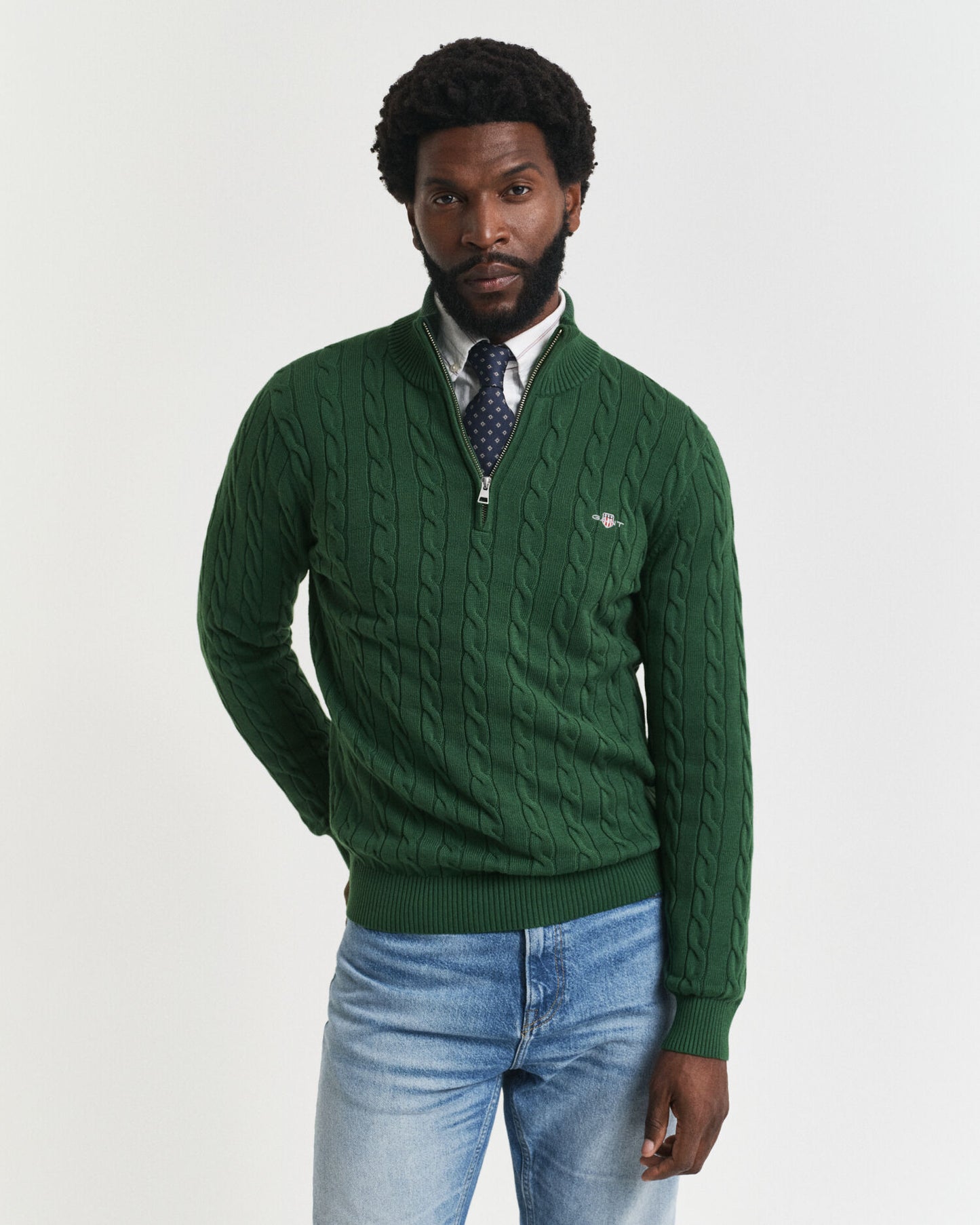 Pull demi-zippé en coton torsadé