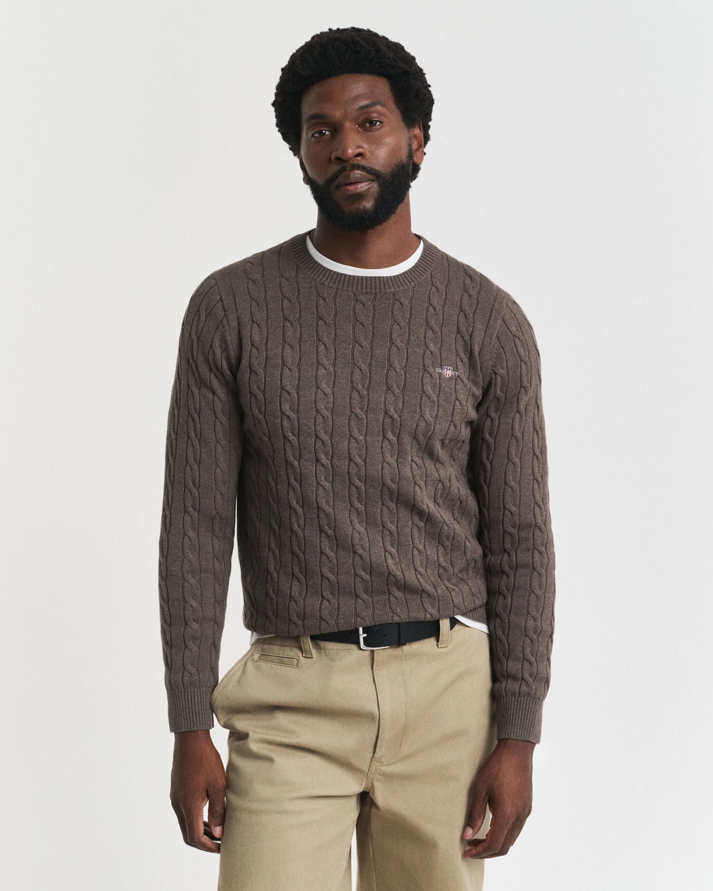 Pull ras du cou en maille torsadée de coton