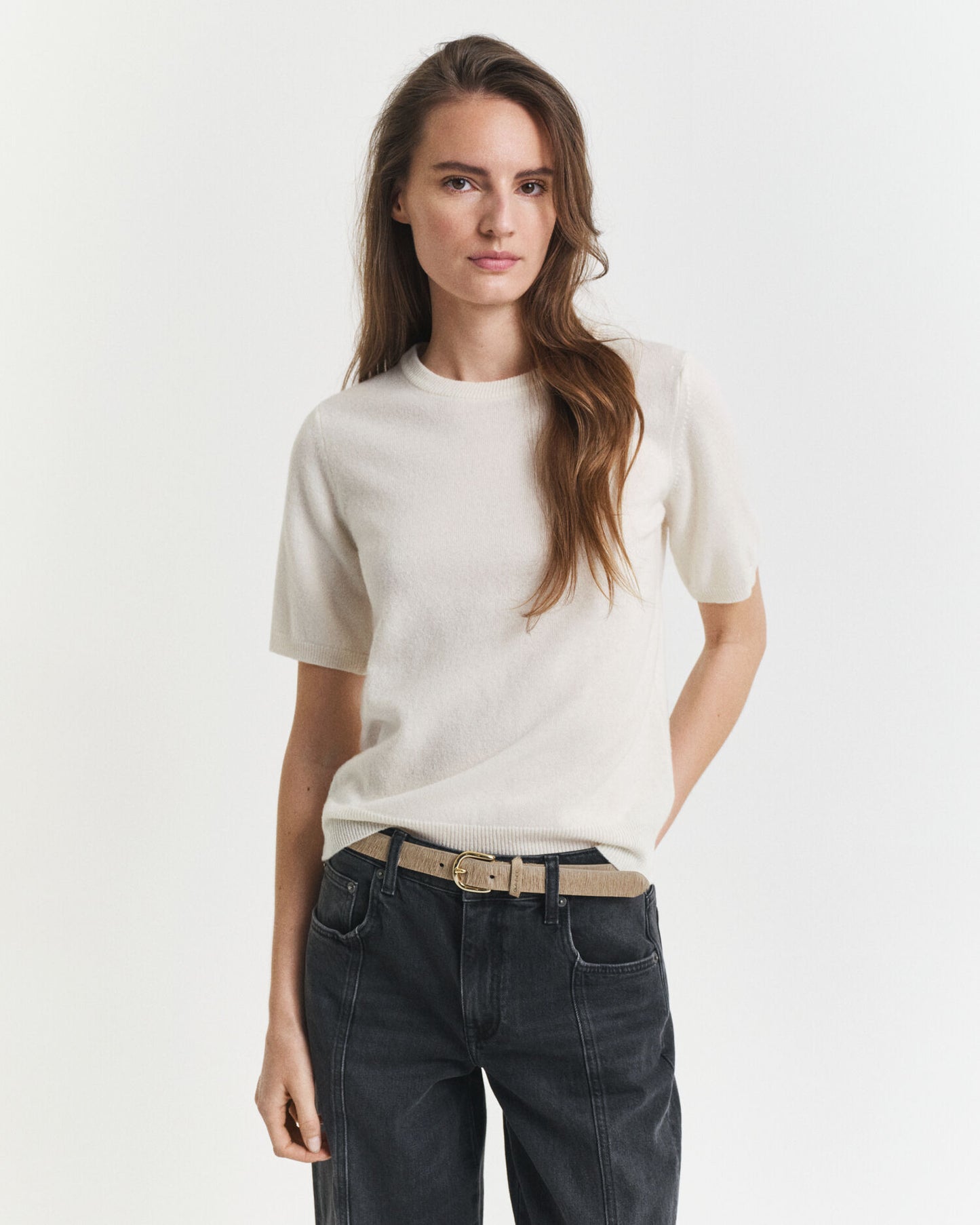 Pull à col rond et manches courtes en lambswool extrafin