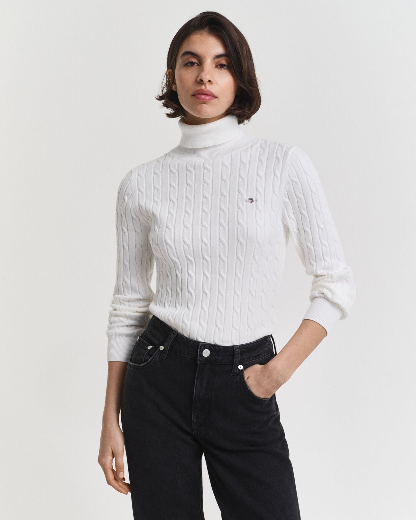 Pull col roulé en maille torsadée de coton stretch