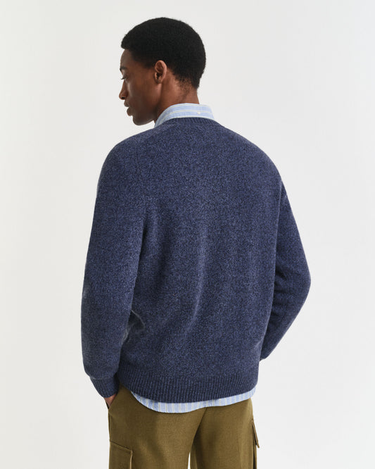 Wollmischgewebe Mouline-Pullover mit Rundhalsausschnitt