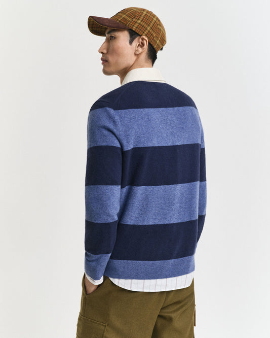 Gestreifter Extrafeiner Lammwoll-Rugby-Pullover