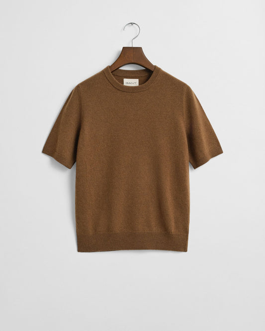 Feinstes Lambswool Kurzarm Pullover mit Rundhalsausschnitt