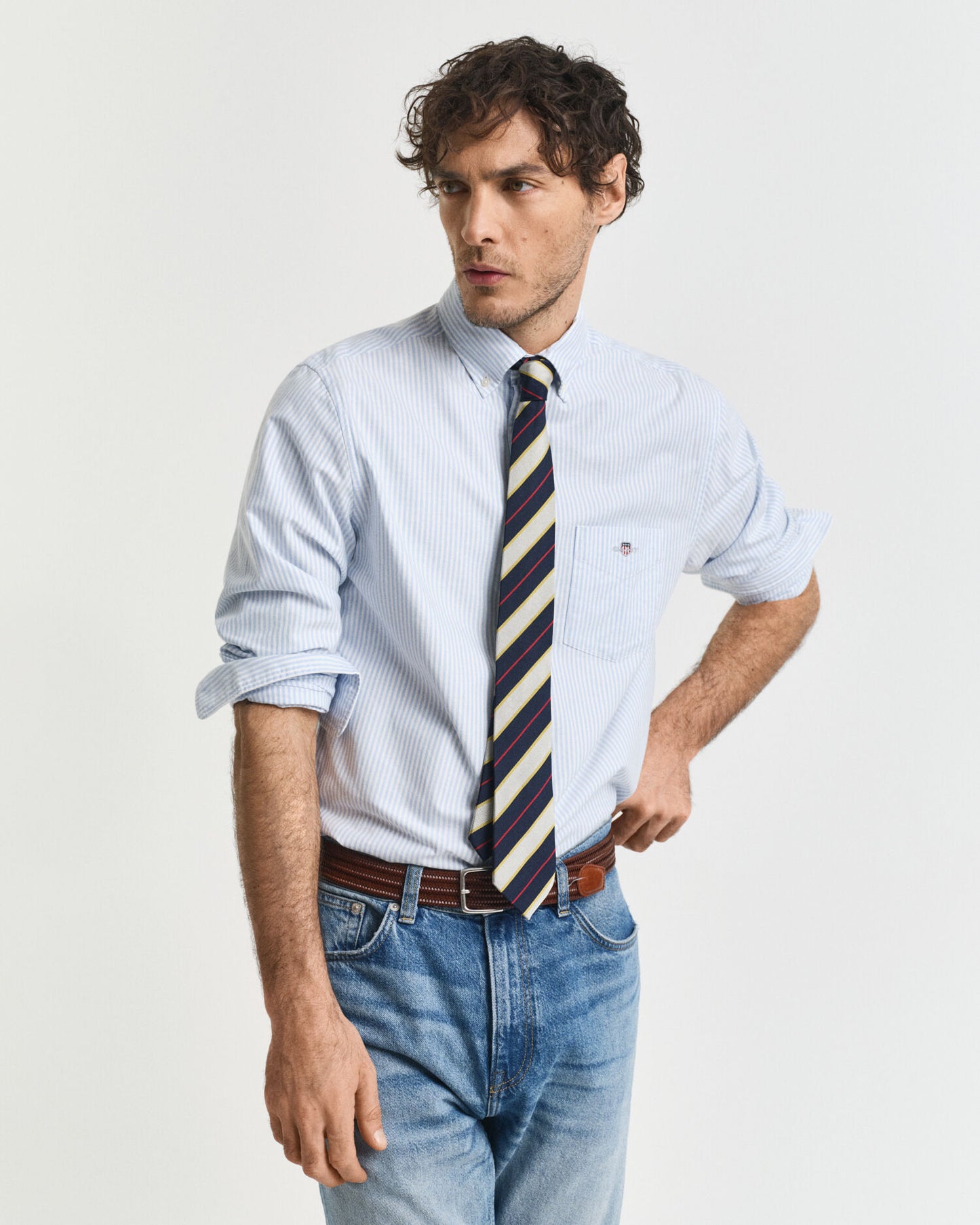 Chemise Oxford classique à rayures banquier coupe droite