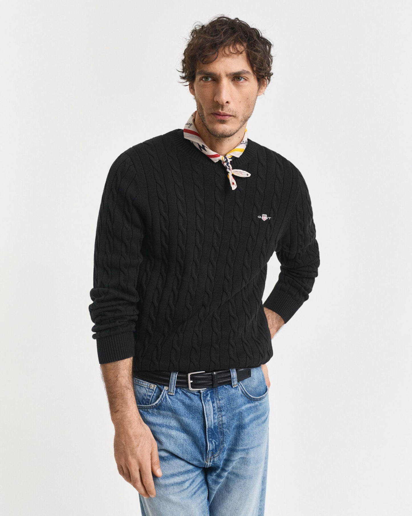Pull ras du cou en maille torsadée de coton